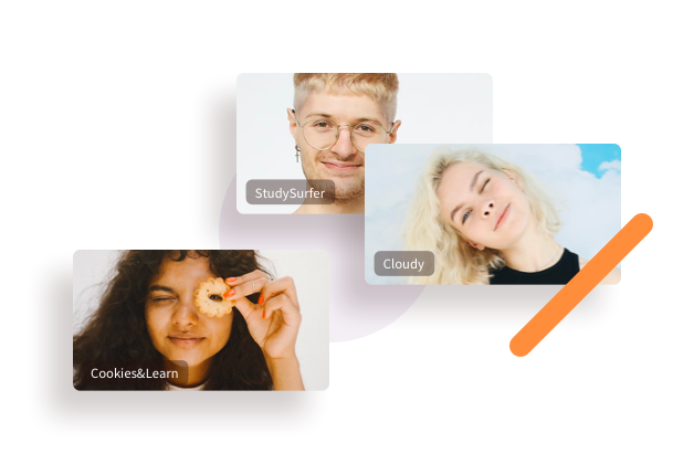 Three students in video calls looking into the camera laughing