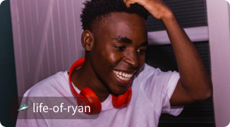 A student on a learning video call with headphones